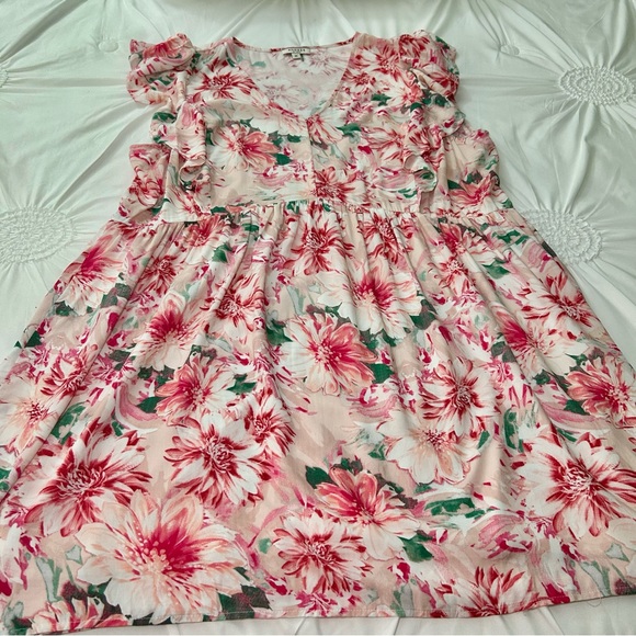 Andree by Unit Pink Floral Ruffle Sleeve Babydoll Dress Size 2X - Picture 6 of 16